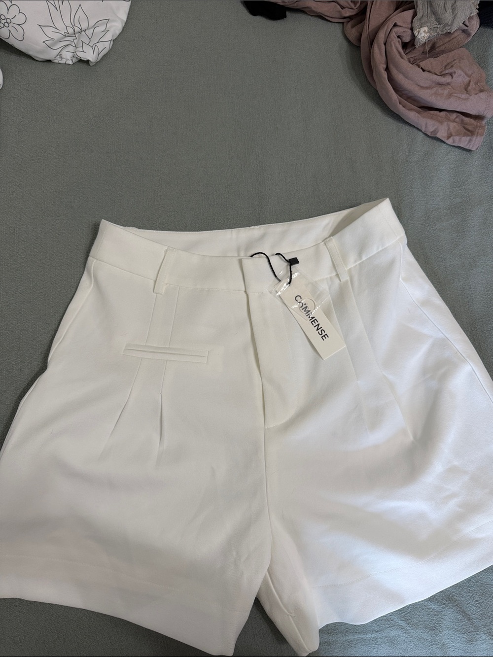 Commense White High-Rise Tailored Bermuda Shorts